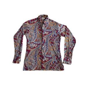 Vintage Paul Jardin Paisley Button Up Long Sleeve Shirt Size Medium 70s